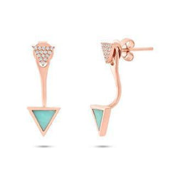0.09ct Diamond & 0.40ct Composite Turquoise 14k Rose Gold Triangle Earring Jacket with Stud