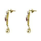 18K Multi Tone Gold Diamond Earrings & Necklace Set W/ VVS Diamonds, Rubies, South Sea Pearl & Pear Shaped Pendant |  18K Multi Tone Gold Diamond Earrings & Necklace Set W/ VVS Diamonds, Rubies, South Sea Pearl...