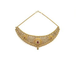 22K Yellow Gold Uncut Diamond Choker Necklace W/ 25.59ct SI Uncut Diamonds & Precious Rubies