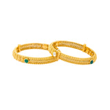 22K Yellow Antique Gold Domed Bangles Set of 2 W/ Kundan & Emeralds | Enjoy the exquisite blend of radiant gold with Kundan and emeralds wrapped in seamless design wit...