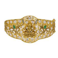 22K Yellow Antique Gold Laxmi Bangle W/ Emeralds, CZ & Wide Royal Display