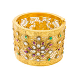 22K Yellow Antique Gold Kundan Bangle Cuff W/ Colorful Artistic Display | Blend art and luxury with this confection of Kundan designs and radiant gold with this 22K yellow...