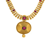 22K Yellow Gold Antique Necklace and Earrings Set W/ Ruby | 


Exuding ethereal charm and an antique allure, the 22K antique gold necklace has a stunning des...