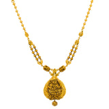 22K Yellow Gold Antique Necklace & Jhumki Earrings Set W/ Laxmi Pendant & Split Chain | Make an undeniably bold statement with this stunning 22K yellow gold antique Temple necklace and ...