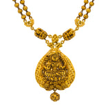 22K Yellow Gold Antique Necklace & Jhumki Earrings Set W/ Laxmi Pendant & Split Chain | Make an undeniably bold statement with this stunning 22K yellow gold antique Temple necklace and ...