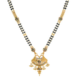 An image of a 22K yellow gold necklace with a flared pendant from Virani Jewelers