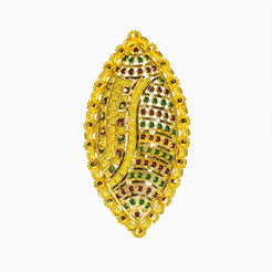 22K Yellow Gold Adjustable Shield Ring W/ Red & Green Meenakari Hand Paint