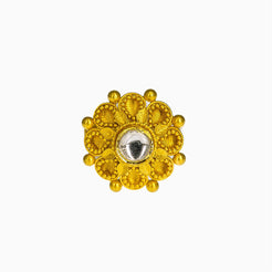 22K Yellow Gold Adjustable Ring W/ Kundan & Clustered Flower Accent