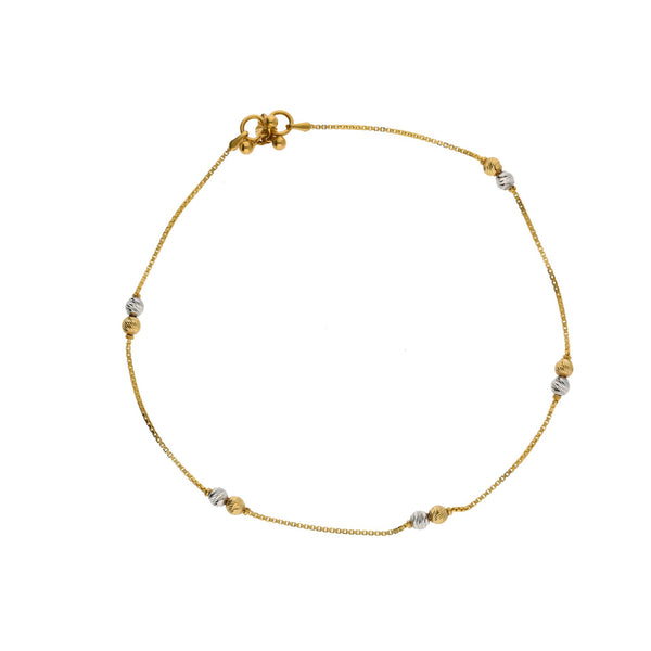 22K Multi Tone Gold Box Link Anklets Set of 2 W/ Etched Gold Balls, 10.3 Grams | 


Dance beautifully with the grace and allure of fine jewelry like this set of 22K multi tone go...