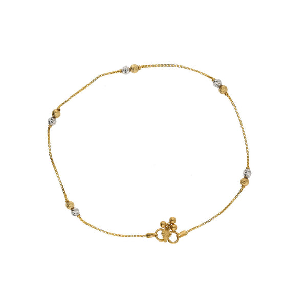 22K Multi Tone Gold Box Link Anklets Set of 2 W/ Etched Gold Balls, 10.1 Grams | 


Dance joyfully with the graceful movements of golden ornaments at your feet such as this set o...