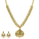 An image of the Antique Laxmi Temple 22K gold necklace set from Virani Jewelers. | Turn heads as soon as you walk in the room with this 22K gold necklace set from Virani Jewelers!
...