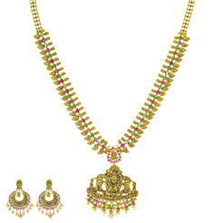 An image of the Antique Laxmi Temple 22K gold necklace set from Virani Jewelers.