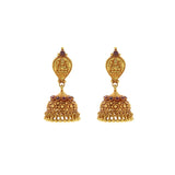 22K Yellow Gold Antique Matte Finish Earrings W/Ruby, 4.7 grams | 


This pair earrings come in a temple-inspired design. The intricate and elaborate detailing on ...
