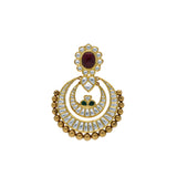 22K Yellow Antique Gold Chandbali Pendant & Earrings Set W/ Kundan, Rubies & Emeralds | 



Bring in the elements of precious gemstone designs and antique gold to your attire with piece...