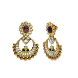 22K Yellow Antique Gold Chandbali Pendant & Earrings Set W/ Kundan, Rubies & Emeralds | 



Bring in the elements of precious gemstone designs and antique gold to your attire with piece...