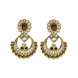 22K Yellow Antique Gold Chandbali Pendant & Earrings Set W/ Kundan, Rubies & Emeralds | 



Bring in the elements of precious gemstone designs and antique gold to your attire with piece...
