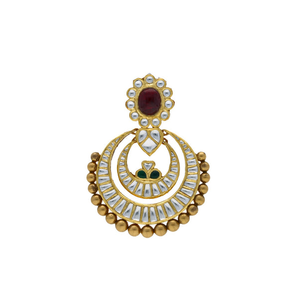 22K Yellow Antique Gold Chandbali Pendant & Earrings Set W/ Kundan, Rubies & Emeralds | 



Bring in the elements of precious gemstone designs and antique gold to your attire with piece...
