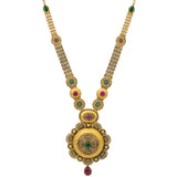 An image of the Vasudha 22K gold necklace from Virani Jewelers. | Give your confidence a boost with this 22K gold necklace set from Virani Jewelers!

Features meda...