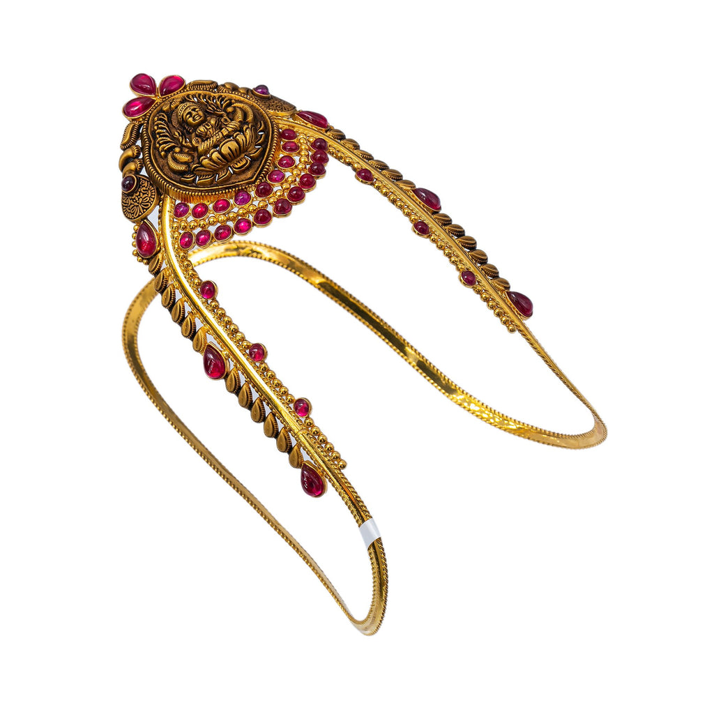 22K Yellow Gold Antique Laxmi Vanki W/ Precious Rubies | Enhance your special look with the graceful allure of arm Vankis such as these 22K yellow gold an...