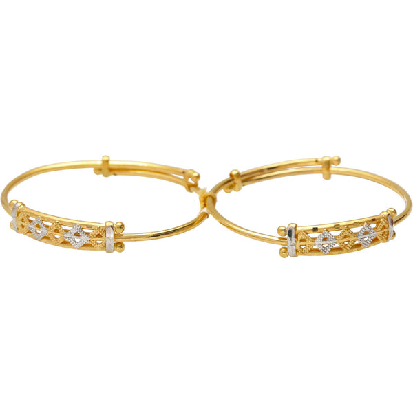 22K Yellow & White Gold Baby Bangles w/ Rhombus Accents | 
Bless your little one with their first pair of gold bangles. These cute little 22k gold bangles ...
