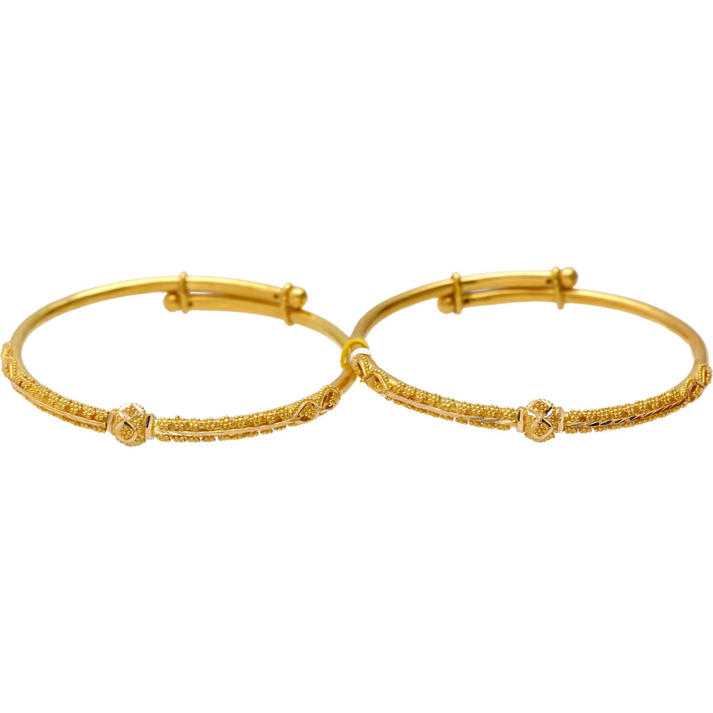 22K Gold Beaded Filigree Baby Bangle w/ Engaved Details | 
Add a fine piece of Virani Jeweler's gold kids jewelry to your little one’s attire. These Indian...