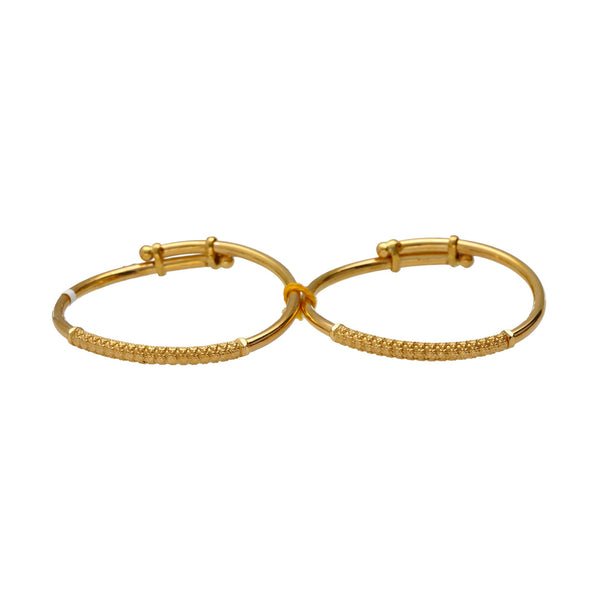 22K Yellow Gold Engraved Baby Bangle Set of 2 | 
These simple and classic 22k gold bangles are just what your little one needs to show off their ...