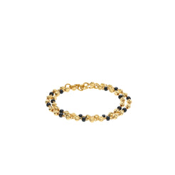 22K Yellow Gold Baby Bracelets Set of 2 W/ Swirl-Gold Balls & Black Beads, 5.7 grams