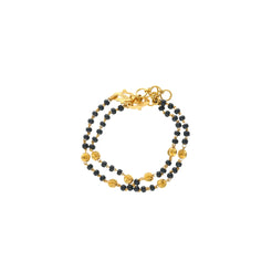 22K Yellow Gold Link Peace Old Fashioned Baby Bracelet W/ Black-beads, 6.9 grams