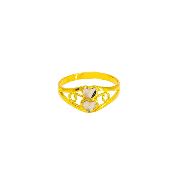 22K Multi Tone Gold Baby Ring W/ Diamond Cutting & Open Double Heart Detail, Size 1 |  22K Multi Tone Gold Baby Ring W/ Diamond Cutting & Open Double Heart Detail, Size 1. This pe...