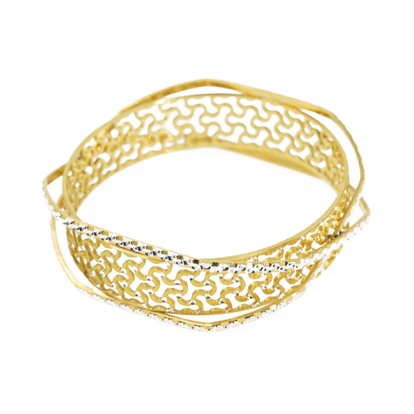 22K Multi Tone Gold Bangle W/ Diamond Cutting & Open Cut Design on Crossover Bracelets |  22K Multi Tone Gold Bangle W/ Diamond Cutting & Open Cut Design on Crossover Bracelets for w...