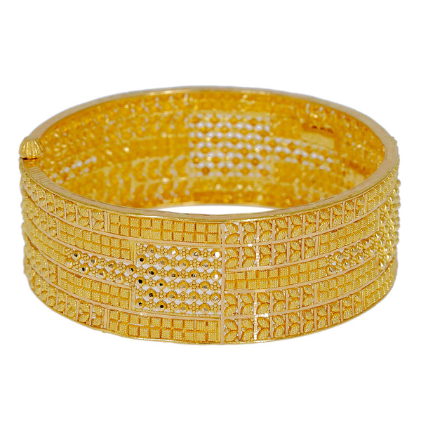 22K Yellow Gold Bangle Cuff W/ Beaded Filigree & Shackle