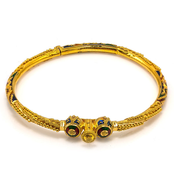 22K Yellow Gold Bangle W/ Bead Ball Accents & Hand Painted Details |  22K Yellow Gold Bangle W/ Bead Ball Accents & Hand Painted Details for women. Add a bit of d...
