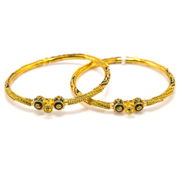 22K Yellow Gold Bangle W/ Bead Ball Accents & Hand Painted Details |  22K Yellow Gold Bangle W/ Bead Ball Accents & Hand Painted Details for women. Add a bit of d...