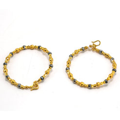 22K Yellow Gold Kids Bangle Set of 2 W/ Textured Beads & Black Beads