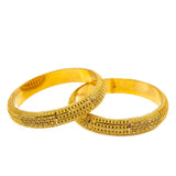 22K Yellow Gold Bangles Set of 2 W/ Clustered Beaded Filigree & Thick Domed Band |  22K Yellow Gold Bangles Set of 2 W/ Clustered Beaded Filigree & Thick Domed Band for women. ...