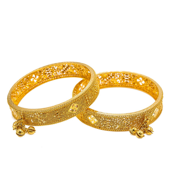 22K Yellow Gold Bangles Set of 2 W/ Hanging Gold Ball Accents |  22K Yellow Gold Bangles Set of 2 W/ Hanging Gold Ball Accents for women. These radiant set of 22...