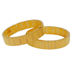 22K Yellow Gold Bangles Set of 2 W/ Beaded Filigree & Pointed Brick Pattern