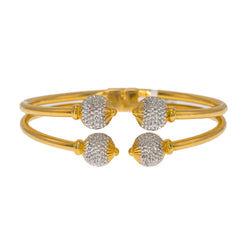 22K Multi Tone Gold Bangle W/ Split Stacked Band & White Gold Accent Balls