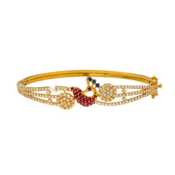 22K Yellow Gold Peacock Bangle W/ Rubies, Sapphires & CZ Gemstones