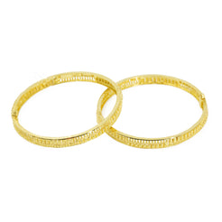 22K Yellow Gold Bangles Set of 2 W/ Openable Screw & Textured Pattern of Gold Balls