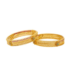 22K Yellow Gold Beaded Gemstone Bangle Set Of 2