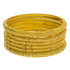 22K Yellow Gold Domed Bangles Set of 6 W/ Gold Strips & Gold Ball Filling