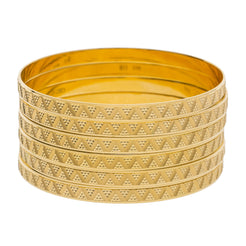 22K Yellow Gold Bangles Set of 6 W/ Laser Etched Zig-Zag Pattern