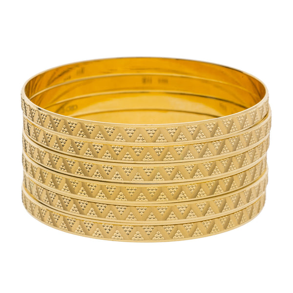 22K Yellow Gold Bangles Set of 6 W/ Laser Etched Zig-Zag Pattern | 


Bold patterns can easily be carried from the textiles of your clothing to the fine designs of ...