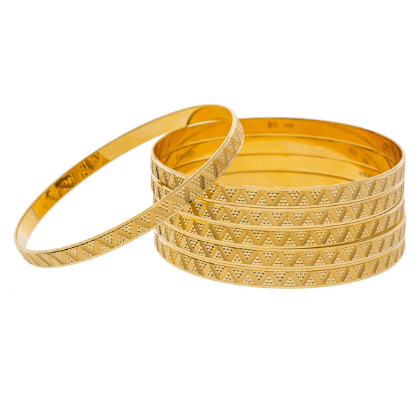 22K Yellow Gold Bangles Set of 6 W/ Laser Etched Zig-Zag Pattern | 


Bold patterns can easily be carried from the textiles of your clothing to the fine designs of ...