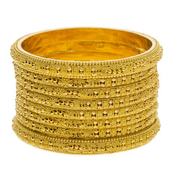 22K Yellow Gold Domed Bangles Set of 8 W/ Pronounced Gold Ball Design