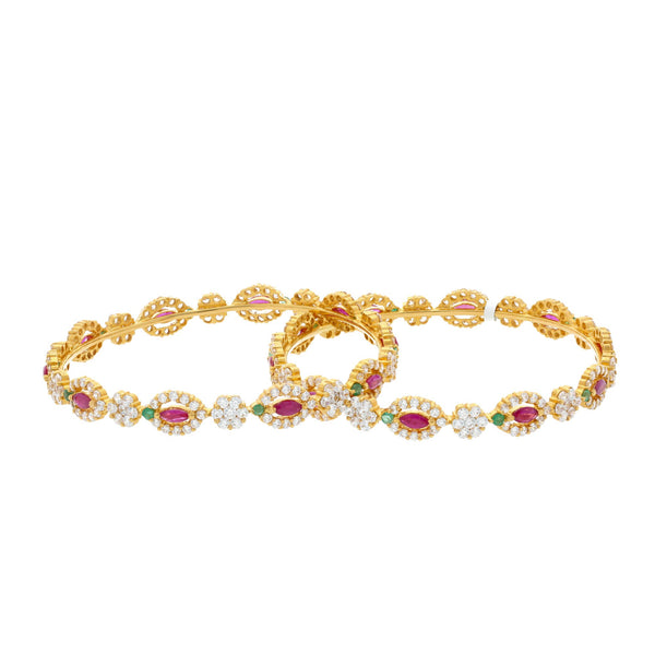 22K Yellow Gold Bangles Set of Two W/ Emeralds , Rubies & Cubic Zirconia, 51.4 grams | 


Exude royal elegance and charm by adorning this traditional patterned bangle.This 22K yellow g...