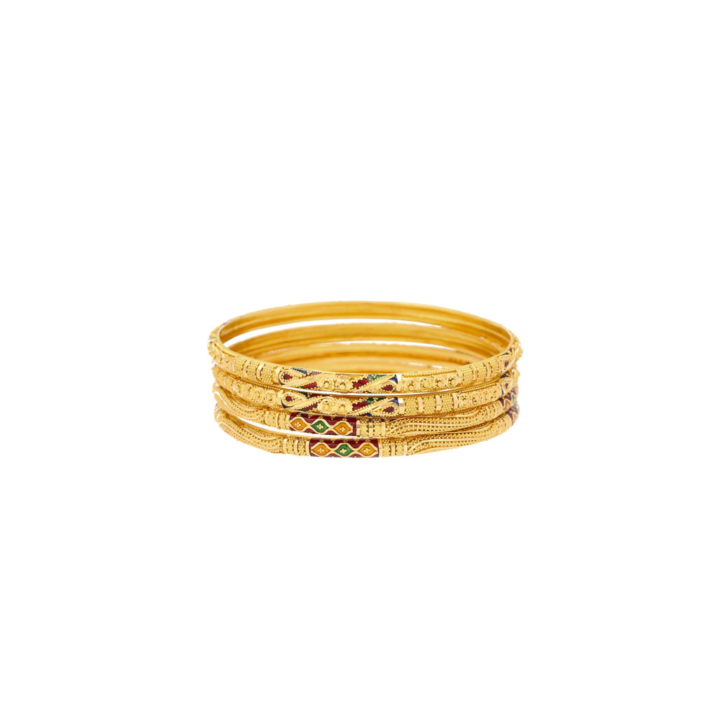 22K Yellow Gold & Enamel Praise Bangles | 
Brighten up any look with the 22K Yellow Gold & Enamel Praise Bangles from Virani Jewelers. ...