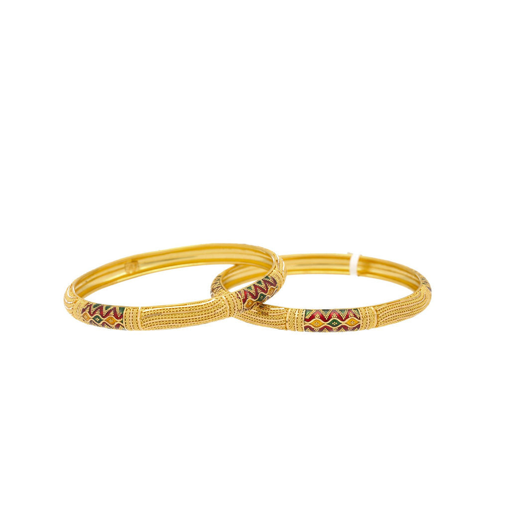 22K Yellow Gold & Enamel Small Unity Bangles | 
Brighten up any look with the 22K Yellow Gold & Enamel Unity Bangles from Virani Jewelers. T...