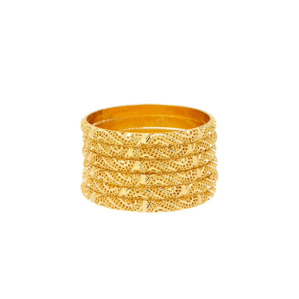 22K Yellow Gold Paisley Bangles | Add glamour to your look with the 22K Yellow Gold Paisley Bangle from Virani Jewelers. This elega...